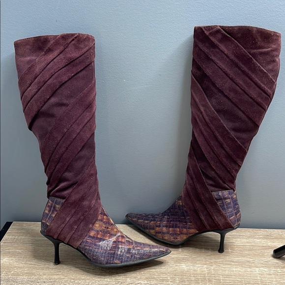 Romenni 80s Vibe Elegant Knee-High Kitten Heel Pointed Toe Boots Suede Snake 36 - Picture 15 of 15